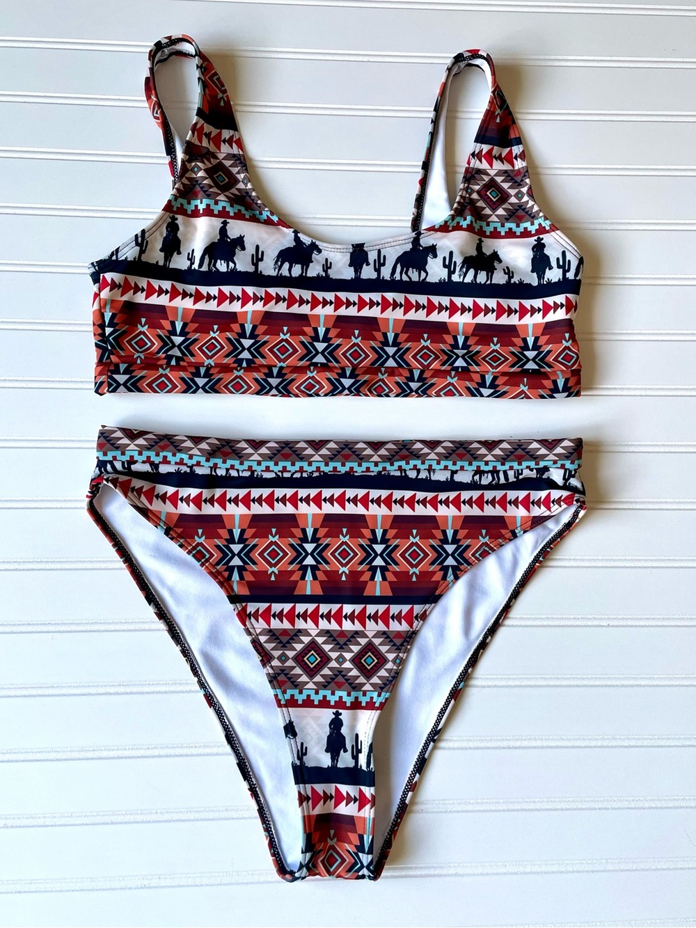 Southwestern Swimsuit 2-Piece Western Aztec Sun Cowgirl Print Bikini XL Like New